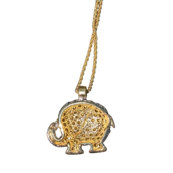 Gold Tone Elephant Pendant Necklace With Rhinestones - Picture 3 of 7